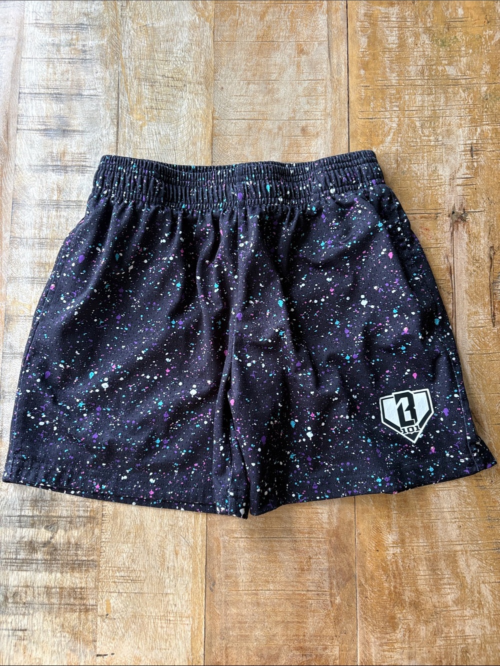 NWOT BL 101 Boys Black Splatter Athletic Shorts YL